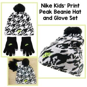 Nike Kids' Print Peak Beanie Hat and Glove Set